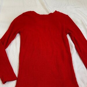 Red Ribbed Long Sleeve Top